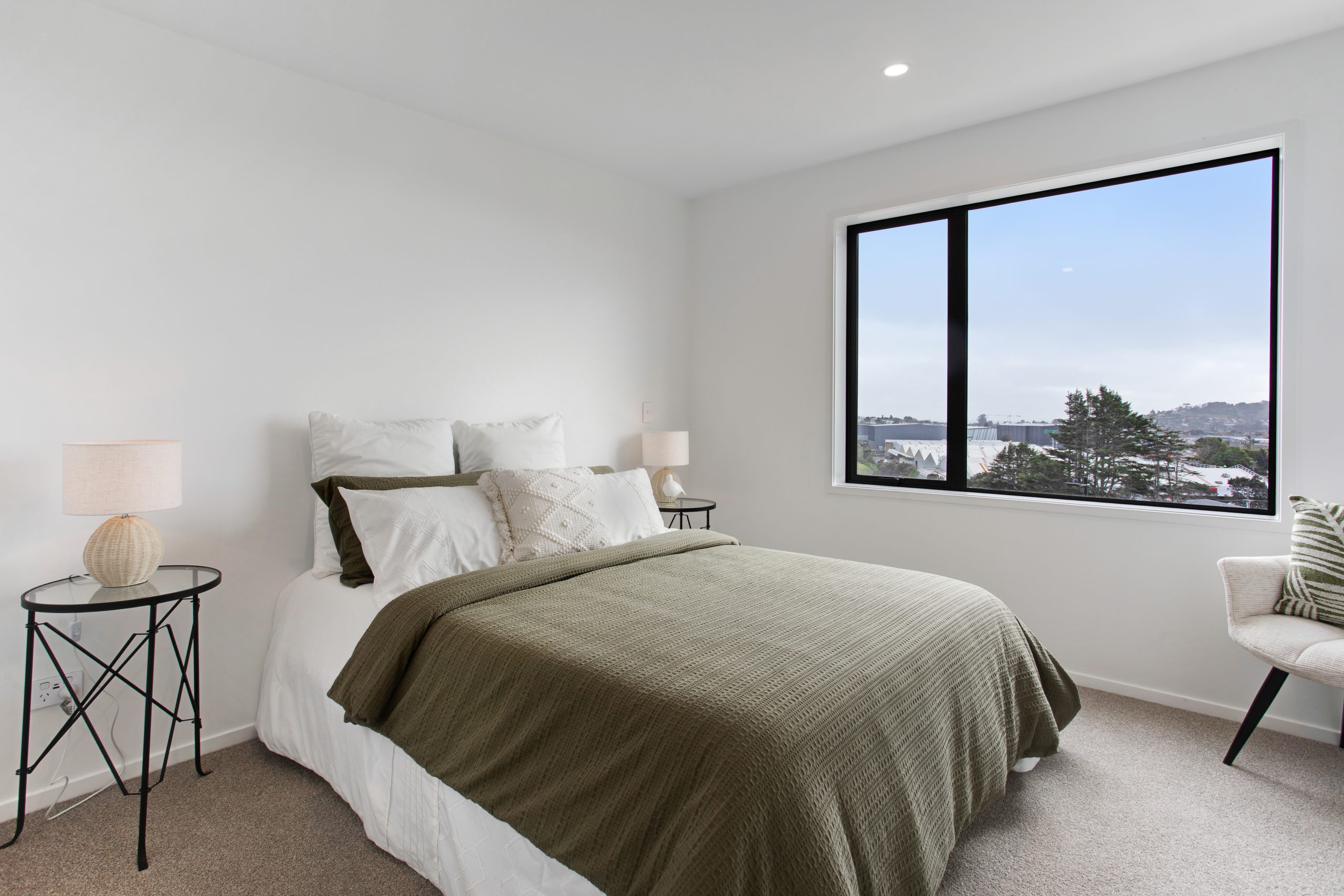 Bedroom with view, staged 